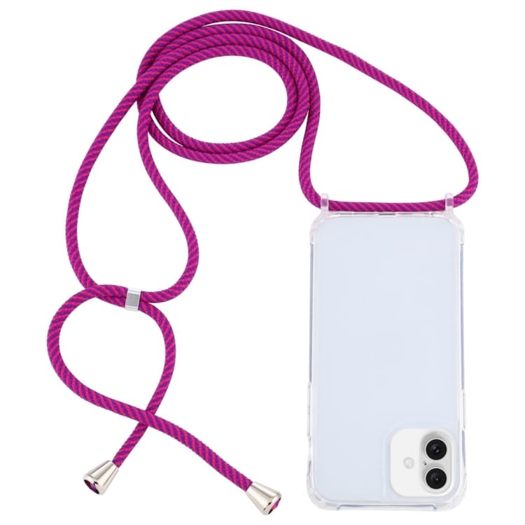 Per iPhone 16 Plus Custodia Protettiva Trasparente in Acrilico Antishock con Cordino (Rosa Porpora) - Immagine 1