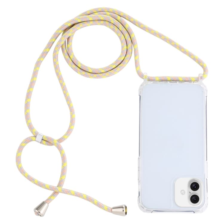 Per iPhone 16 Plus Custodia Protettiva Trasparente in Acrilico Antishock con Cinturino (Giallo Rosa Grigio) - Immagine 1