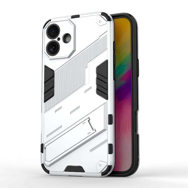 For iPhone 16 Punk Armor 2 in 1 PC + TPU Phone Case with Holder(White) - Immagine 1