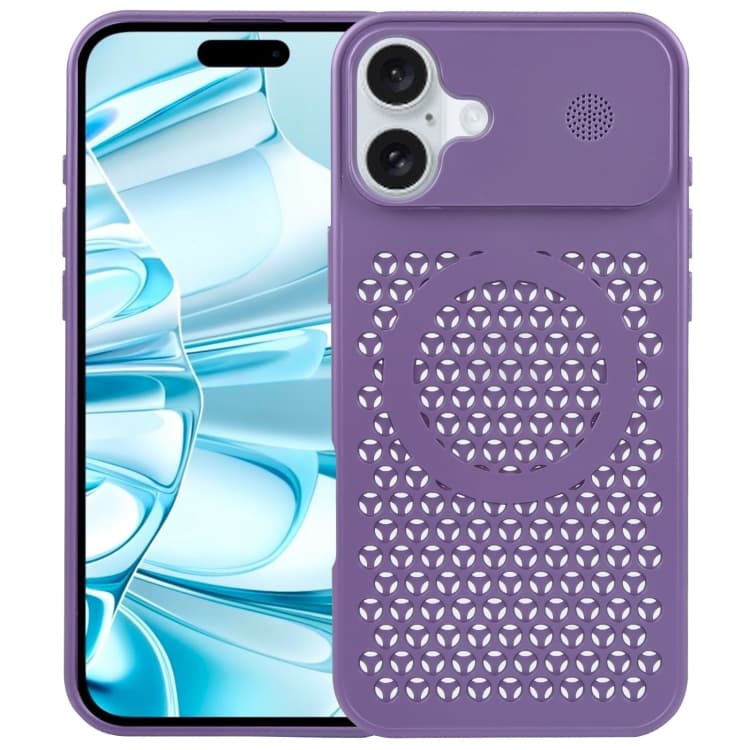 For iPhone 16 Pure Color Honeycomb Aromatherapy MagSafe Phone Case(Purple) - Immagine 1