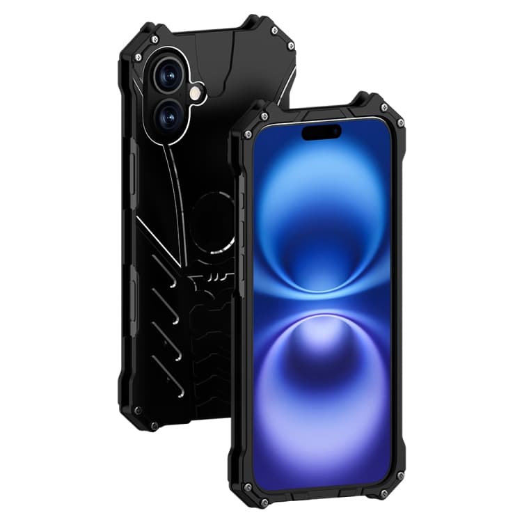 For iPhone 16 R-JUST Batman Hollow Metal Phone Protective Case(Black) - Immagine 1