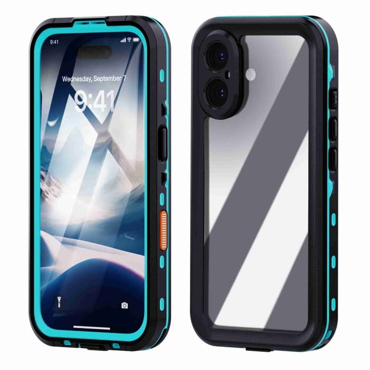 For iPhone 16 RedPepper Transparent Dot IP68 Waterproof Triple-proof Phone Case(Black Blue) - Immagine 1