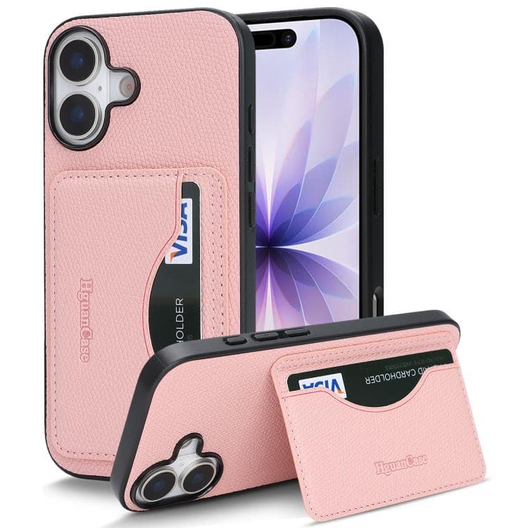 For iPhone 16 Retro Vegan Leather Magnetic Card Holder Back Phone Case(Pink) - Immagine 1