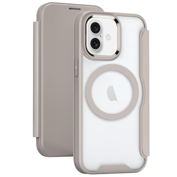 For iPhone 16 RFID Blocking Adsorption Flip MagSafe Leather Phone Case(Khaki) - Immagine 1