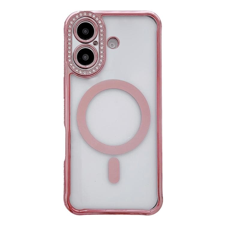 For iPhone 16 Rhinestone Clear Acrylic Electroplated Magnetic Phone Case(Pink) - Immagine 1