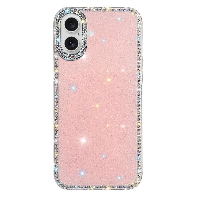 For iPhone 16 Rhinestone Dual-side IMD PC Hybrid TPU Phone Case(Glitter Light Pink) - Immagine 1