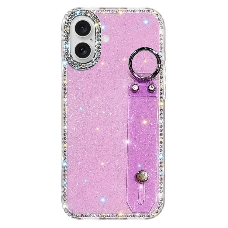 For iPhone 16 Rhinestone Glitter Wristband Holder Phone Case(Glitter Light Purple) - Immagine 1