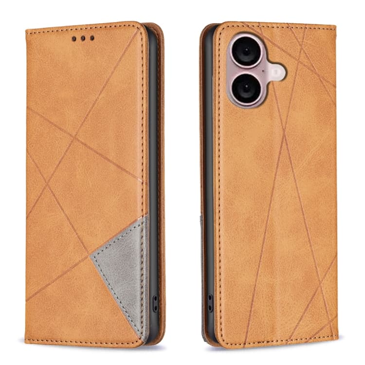 For iPhone 16 Rhombus Texture Magnetic Leather Phone Case(Yellow) - Immagine 1