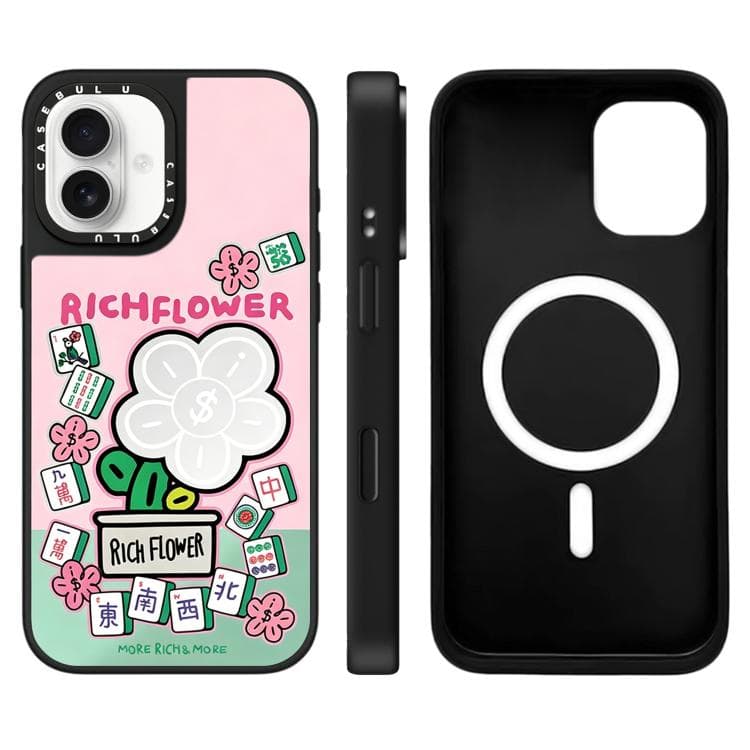 Custodia magnetica per iPhone 16 con motivo floreale Rich e specchio (Mahjong) - Immagine 1
