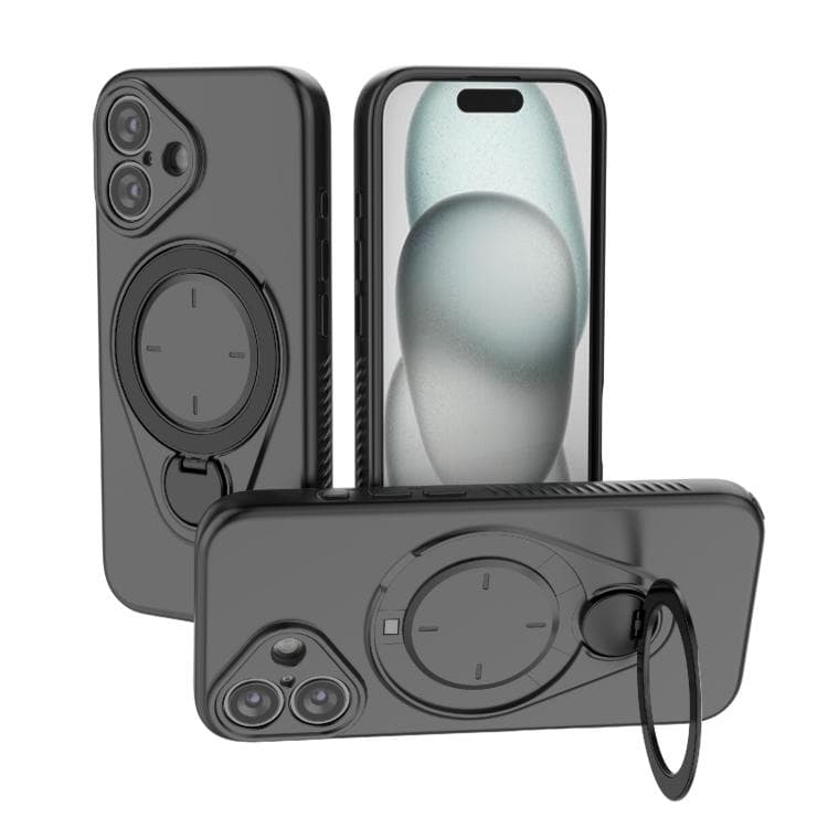For iPhone 16 Ring Shield MagSafe TPU Phone Case with 360 Degree Rotating Holder(Black) - Immagine 1
