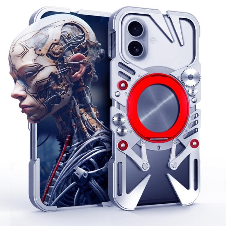 For iPhone 16 Rotating Bracket MagSafe Hollow Metal Phone Case with Lanyard(Silver) - Immagine 1