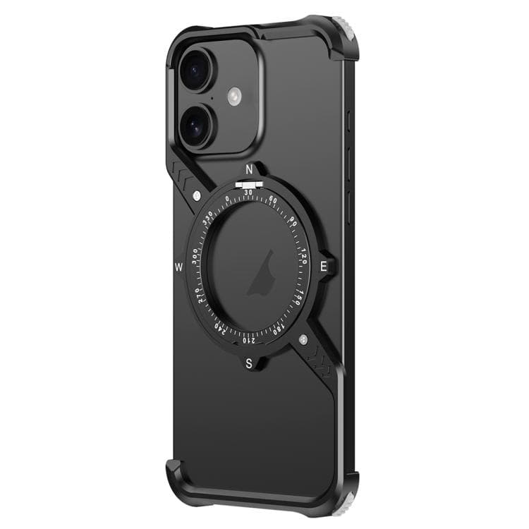 For iPhone 16 S Shaped 360 Holder Airbag Frameless Metal Phone Case(Black) - Immagine 1