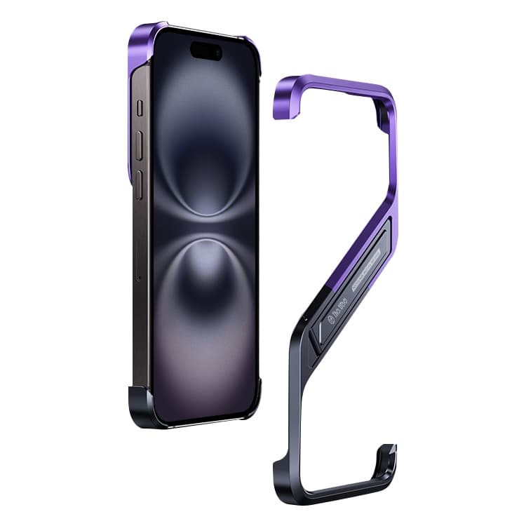 For iPhone 16 S-shaped Stand Frameless Metal Phone Case(Black Purple) - Immagine 1