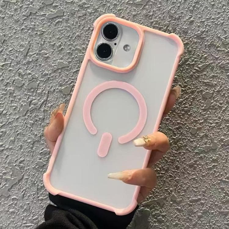 For iPhone 16 Semi-transparent Skin Feel Frosted MagSafe Phone Case(Pink) - Immagine 1