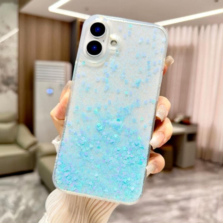 For iPhone 16 Sequins Glitter Gradient Epoxy TPU Phone Case(Blue) - Immagine 1
