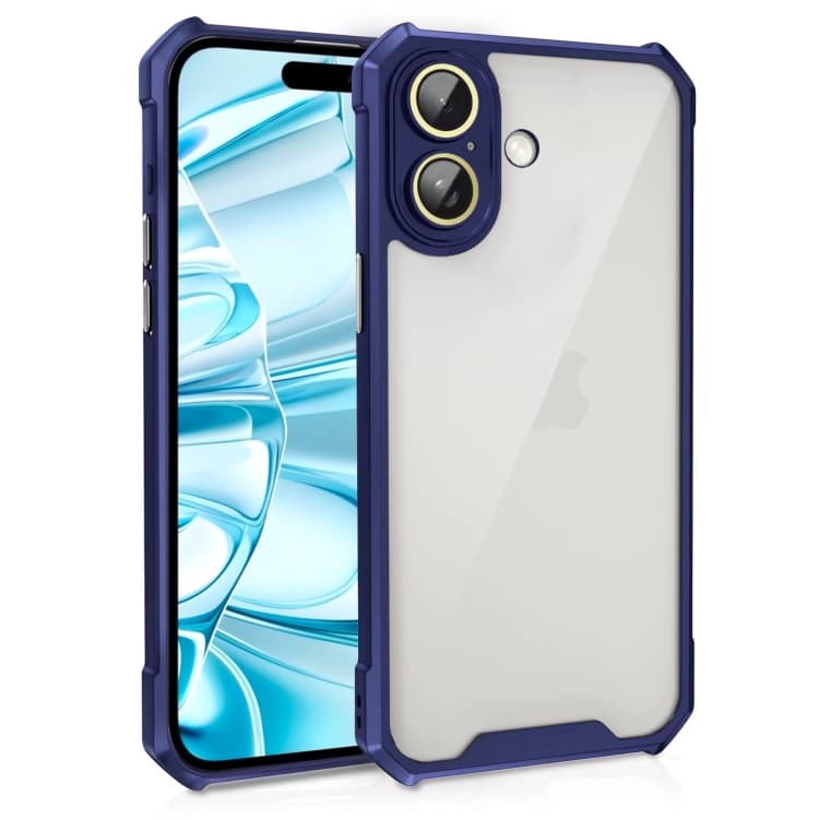 For iPhone 16 Shockproof Acrylic Phone Case with Lens Glass Film(Blue) - Immagine 1