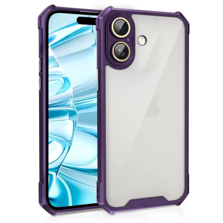 For iPhone 16 Shockproof Acrylic Phone Case with Lens Glass Film(Purple) - Immagine 1