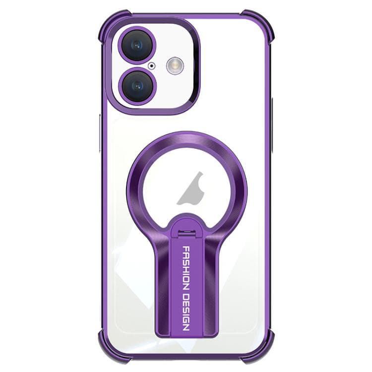 For iPhone 16 Shockproof Electroplating MagSafe Holder Phone Case(Purple) - Immagine 1