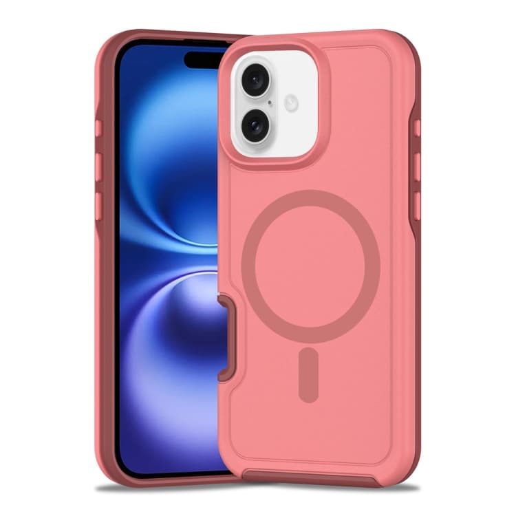 For iPhone 16 Shockproof MagSafe Armor PC Hybrid TPU Phone Case(Dark Pink+Maroon) - Immagine 1