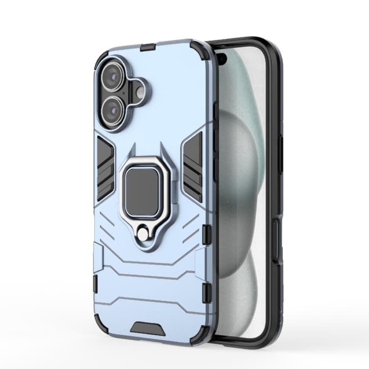 For iPhone 16 Shockproof PC + TPU Holder Phone Case(Navy Blue) - Immagine 1