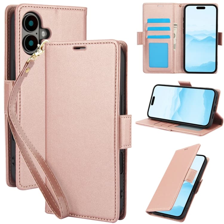 For iPhone 16 Side Buckle RFID Anti-theft Leather Phone Case(Rose Gold) - Immagine 1