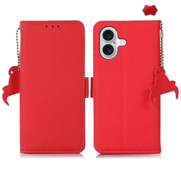 For iPhone 16 Side-Magnetic TJ Genuine Leather RFID Phone Case(Red) - Immagine 1