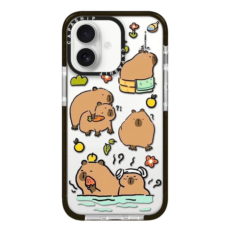For iPhone 16 Simple Illustration Pattern Full Coverage Phone Case(Capybara B) - Immagine 1