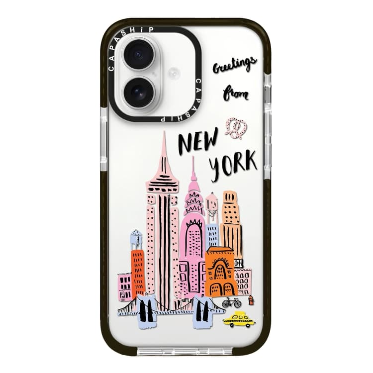 For iPhone 16 Simple Illustration Pattern Full Coverage Phone Case(City Landmark A) - Immagine 1