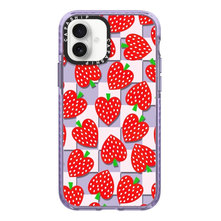 For iPhone 16 Simple Illustration Pattern Full Coverage Phone Case(Love Strawberry) - Immagine 1