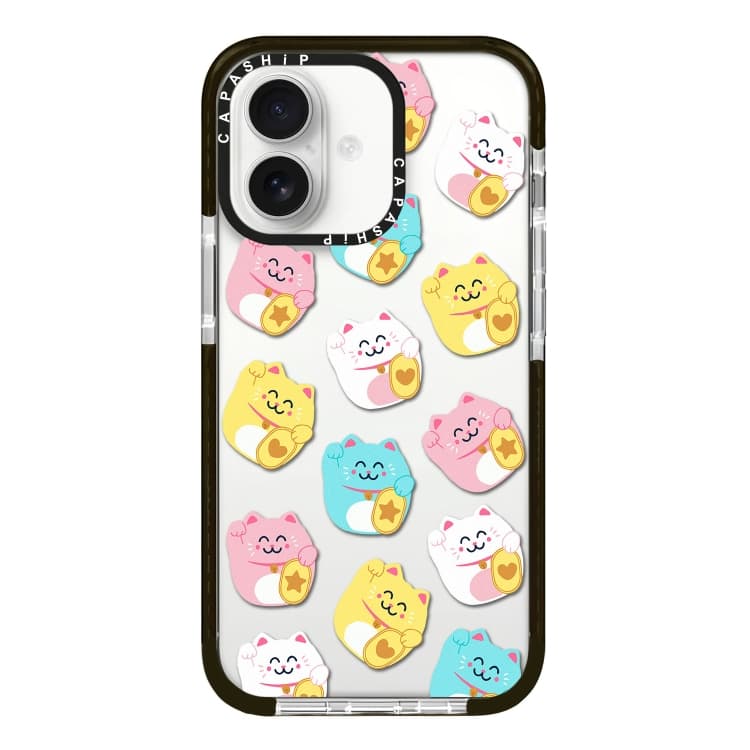 For iPhone 16 Simple Illustration Pattern Full Coverage Phone Case(Lucky Cat B) - Immagine 1