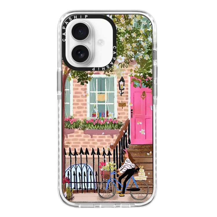 For iPhone 16 Simple Illustration Pattern Full Coverage Phone Case(Spring Scene E) - Immagine 1