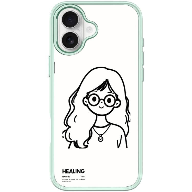 For iPhone 16 Sketch Quiet Girl Pattern Magnetic Phone Case(Light Green) - Immagine 1