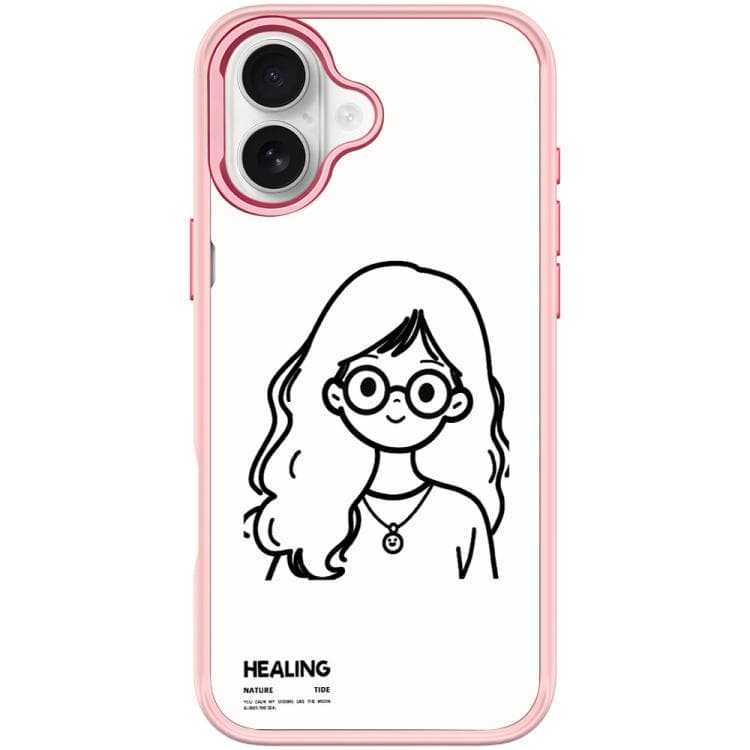 For iPhone 16 Sketch Quiet Girl Pattern Magnetic Phone Case(Pink) - Immagine 1