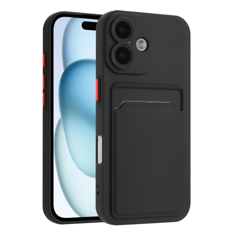 For iPhone 16 Skin Feel Card Contrast Color Button TPU Phone Case(Black) - Immagine 1