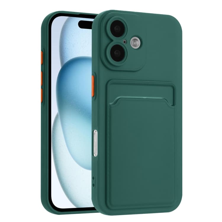 For iPhone 16 Skin Feel Card Contrast Color Button TPU Phone Case(Dark Green) - Immagine 1