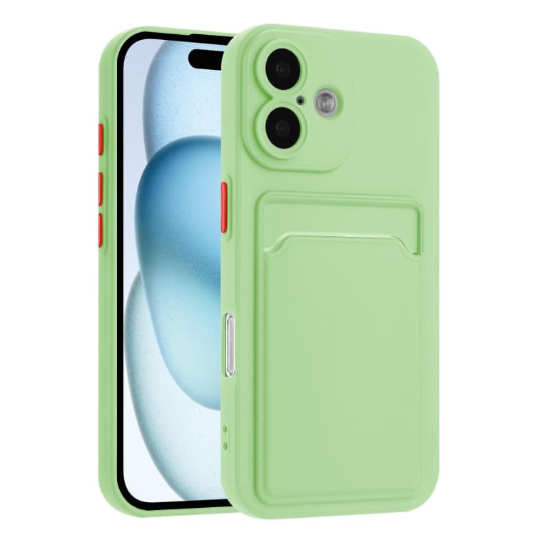 For iPhone 16 Skin Feel Card Contrast Color Button TPU Phone Case(Light Green) - Immagine 1