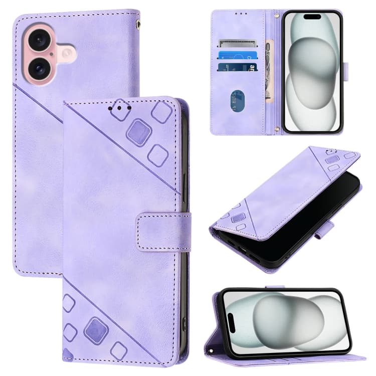 For iPhone 16 Skin-feel Embossed Leather Phone Case(Light Purple) - Immagine 1