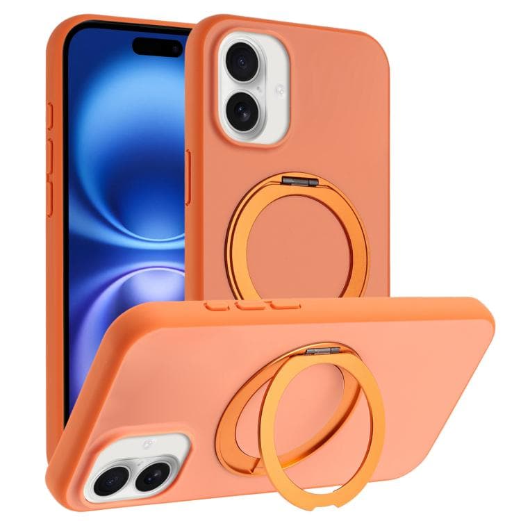 For iPhone 16 Skin Feel Frosted 360 Degree Rotation Holder Magnetic Phone Case(Orange) - Immagine 1