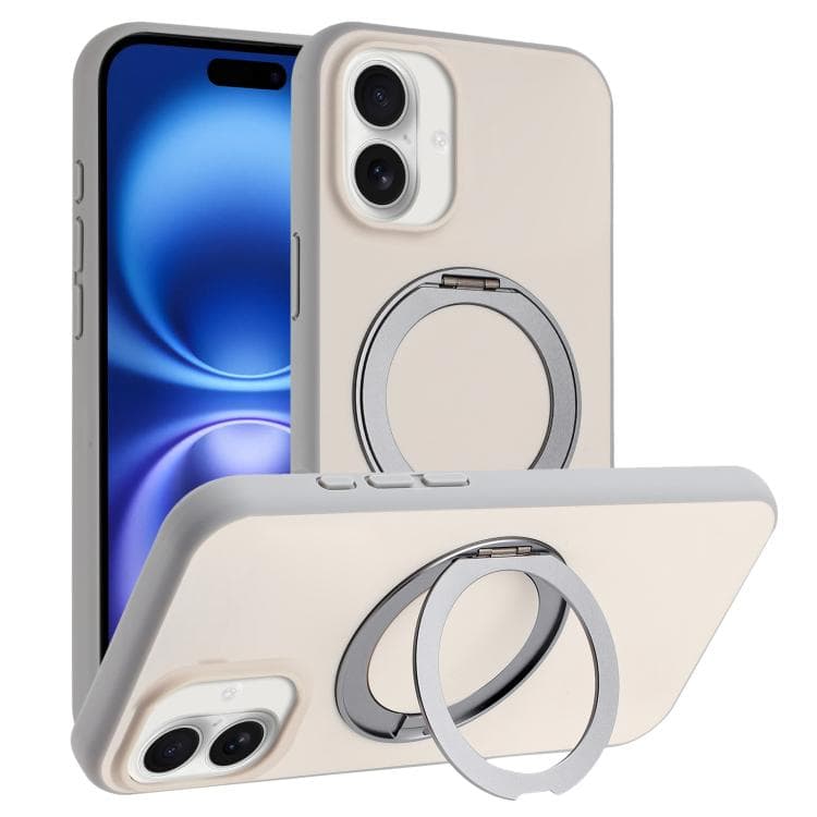 For iPhone 16 Skin Feel Frosted 360 Degree Rotation Holder Magnetic Phone Case(White) - Immagine 1