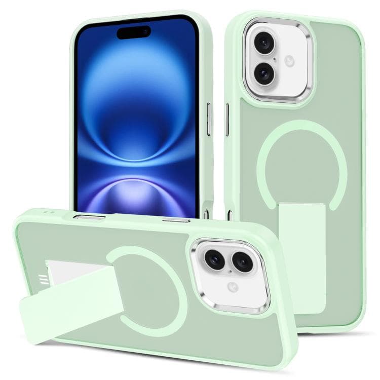 For iPhone 16 Skin Feel Invisible Kickstand MagSafe Phone Case(Green) - Immagine 1