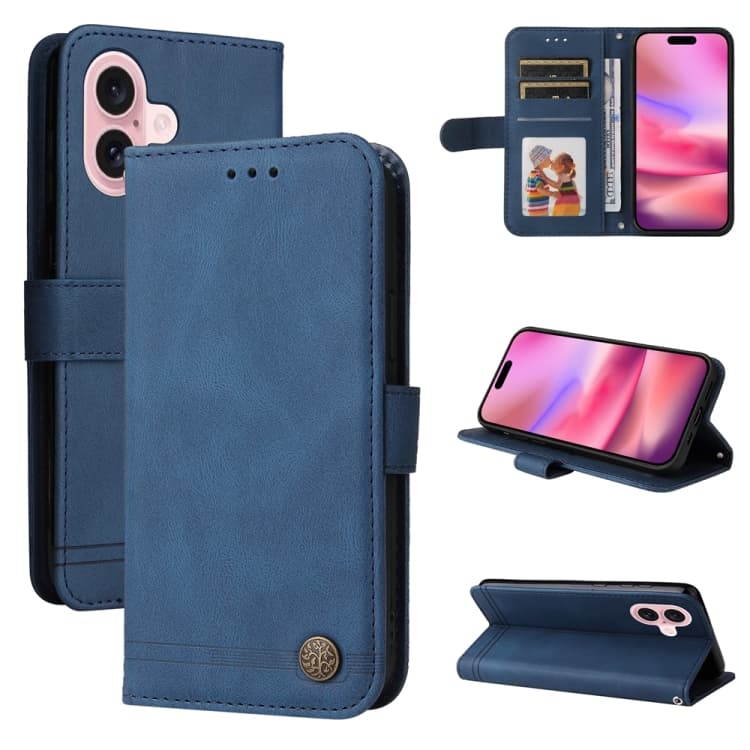 Fodero in pelle per iPhone 16 con motivo albero della vita (Blu) - Immagine 1