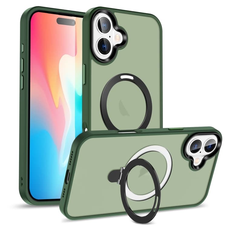 For iPhone 16 Skin-feel MagSafe Holder PC Hybrid TPU Phone Case(Green) - Immagine 1