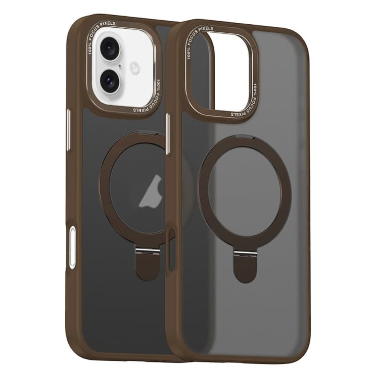 For iPhone 16 Skin Feel MagSafe Magnetic Holder Phone Case(Bronze Gold) - Immagine 1