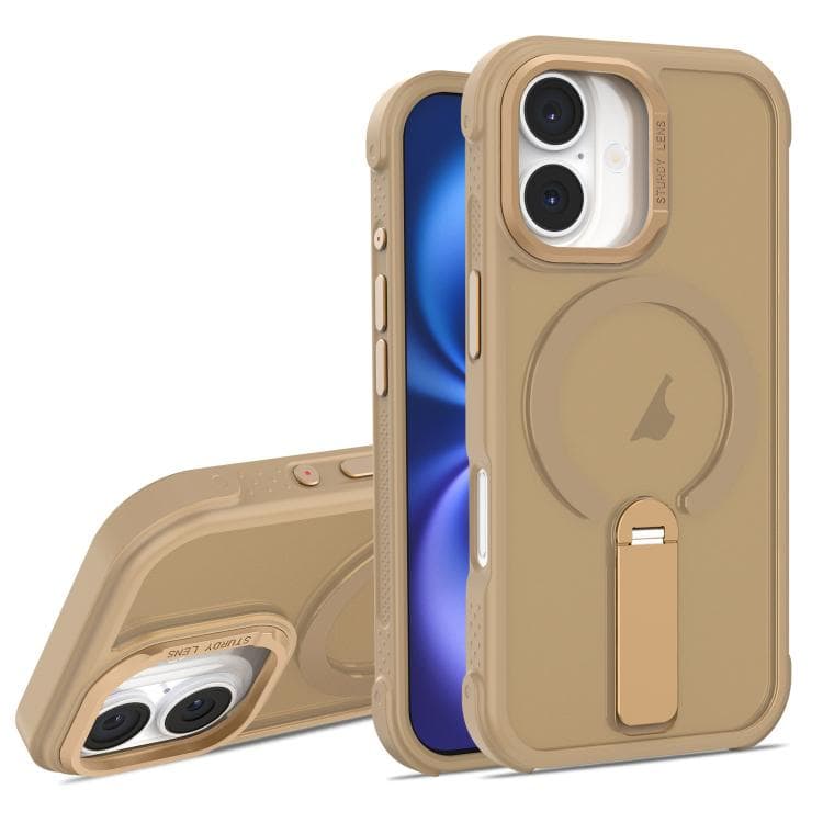 For iPhone 16 Skin Feel PC TPU Hybrid Fold Holder Magnetic Phone Case(Gold) - Immagine 1