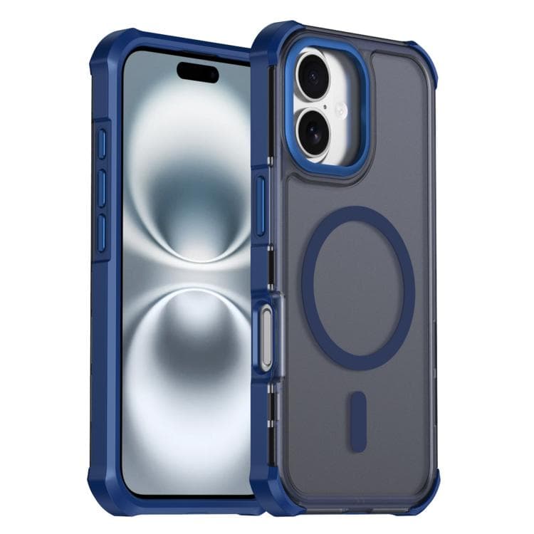 For iPhone 16 Skin Feel Semi-transparent Frosted Magnetic Four-Corner Shockproof Phone Case(Blue) - Immagine 1