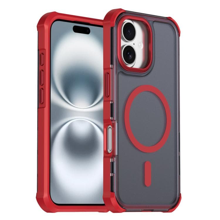 For iPhone 16 Skin Feel Semi-transparent Frosted Magnetic Four-Corner Shockproof Phone Case(Red) - Immagine 1