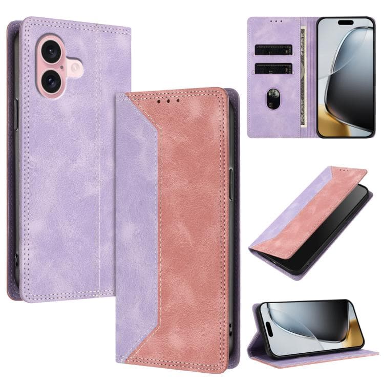 For iPhone 16 Skin Feel Two-tone RFID Blocking Vegan Leather Phone Case(Pink) - Immagine 1