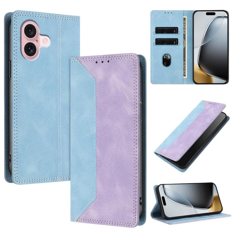 For iPhone 16 Skin Feel Two-tone RFID Blocking Vegan Leather Phone Case(Purple) - Immagine 1