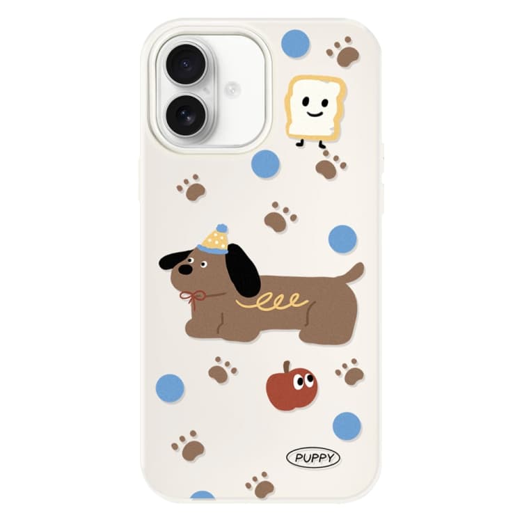 For iPhone 16 Skin Feeling Jelly TPU Hybrid PC Phone Case(Brown Puppy White) - Immagine 1