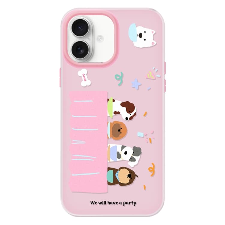 For iPhone 16 Skin Feeling Jelly TPU Hybrid PC Phone Case(Dog Party Pink) - Immagine 1
